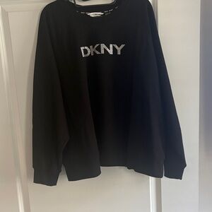 DKNY Men's Black Crewneck Sweater with Silver Logo